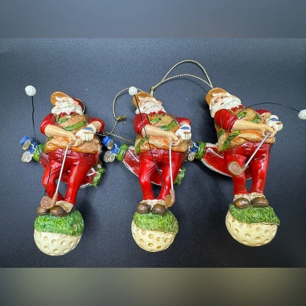 Set of 3 Vintage Golfing Santa Christmas Ornaments