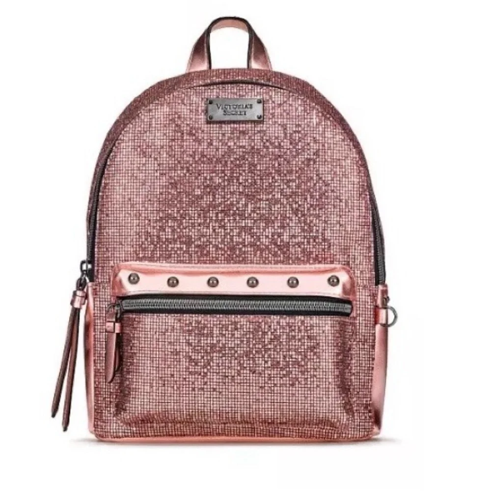 Victoria's Secret NWOT Metallic Bling Chain Small City Backpack in Rose Gold