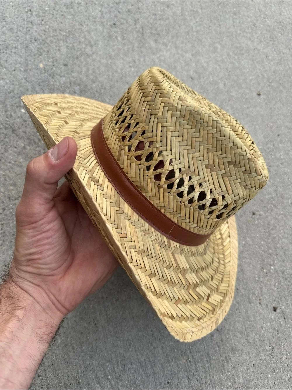 Dorfman Pacific Braided Straw Fedora Hat with Brown Band Size S