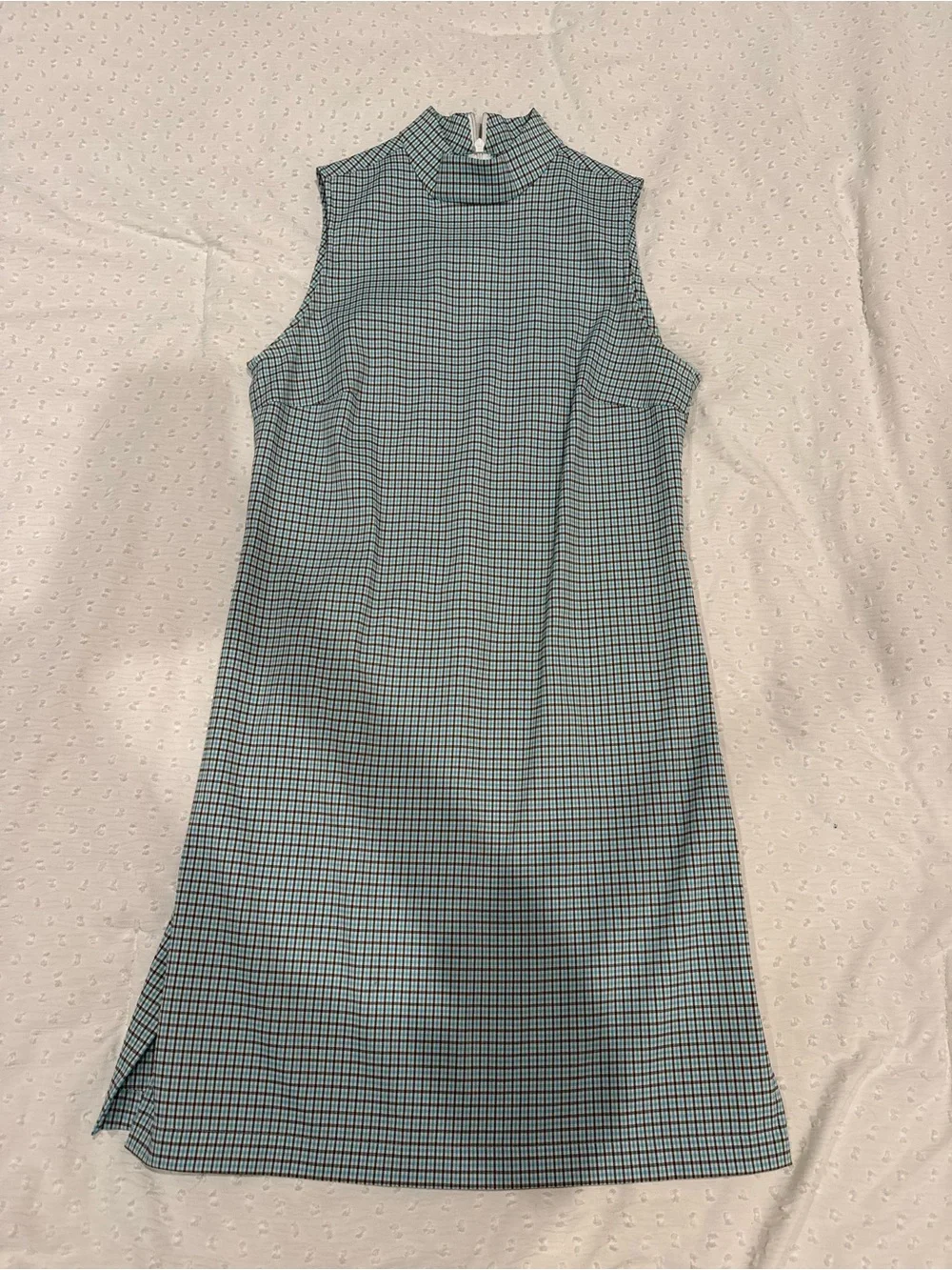 J crew Sleeveless High-Neck Check Shift Dress in Light Blue