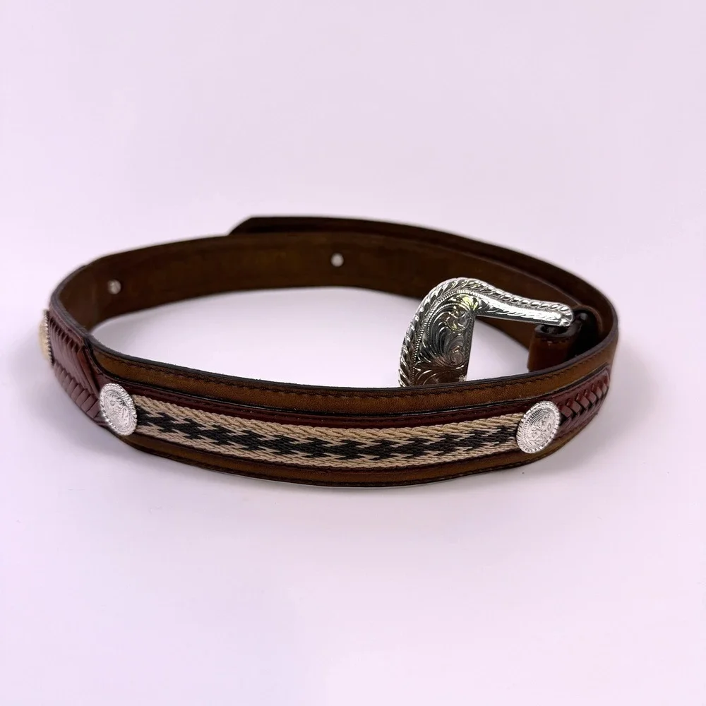 Tony Lama Belt Western Mens 40 Brown Leather Horsehair Concho Cowpoke Cowboy