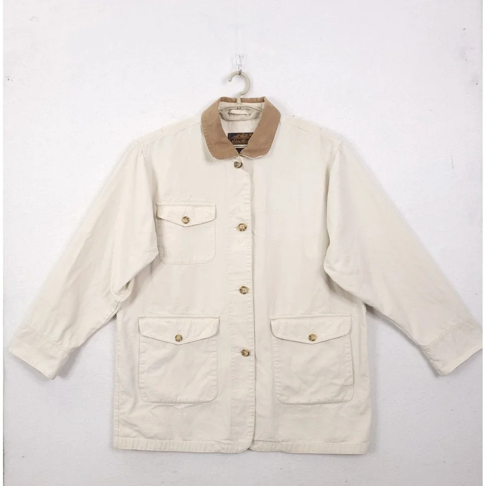 Vintage Eddie Bauer  Barn Chore Jacket Mens Large Ivory Field Travel Safari 90s
