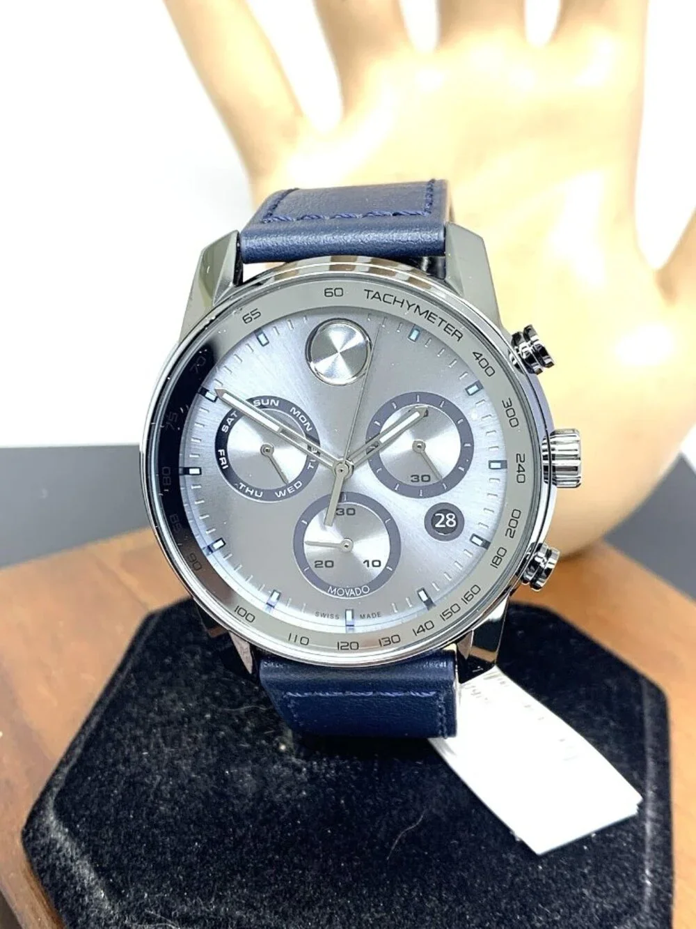 Movado Men's Watch 3600909 Swiss Quartz Chronograph Gray Dial Leather Band 44mm