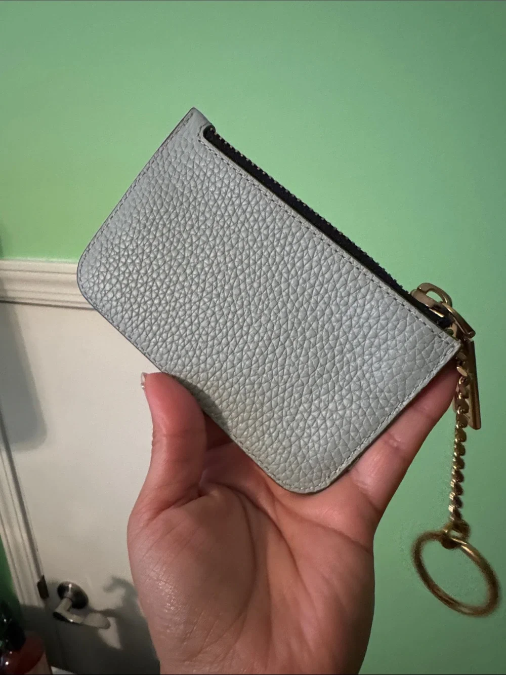 Marc Jacobs Pale Blue Pebbled Leather Zip Card Case
