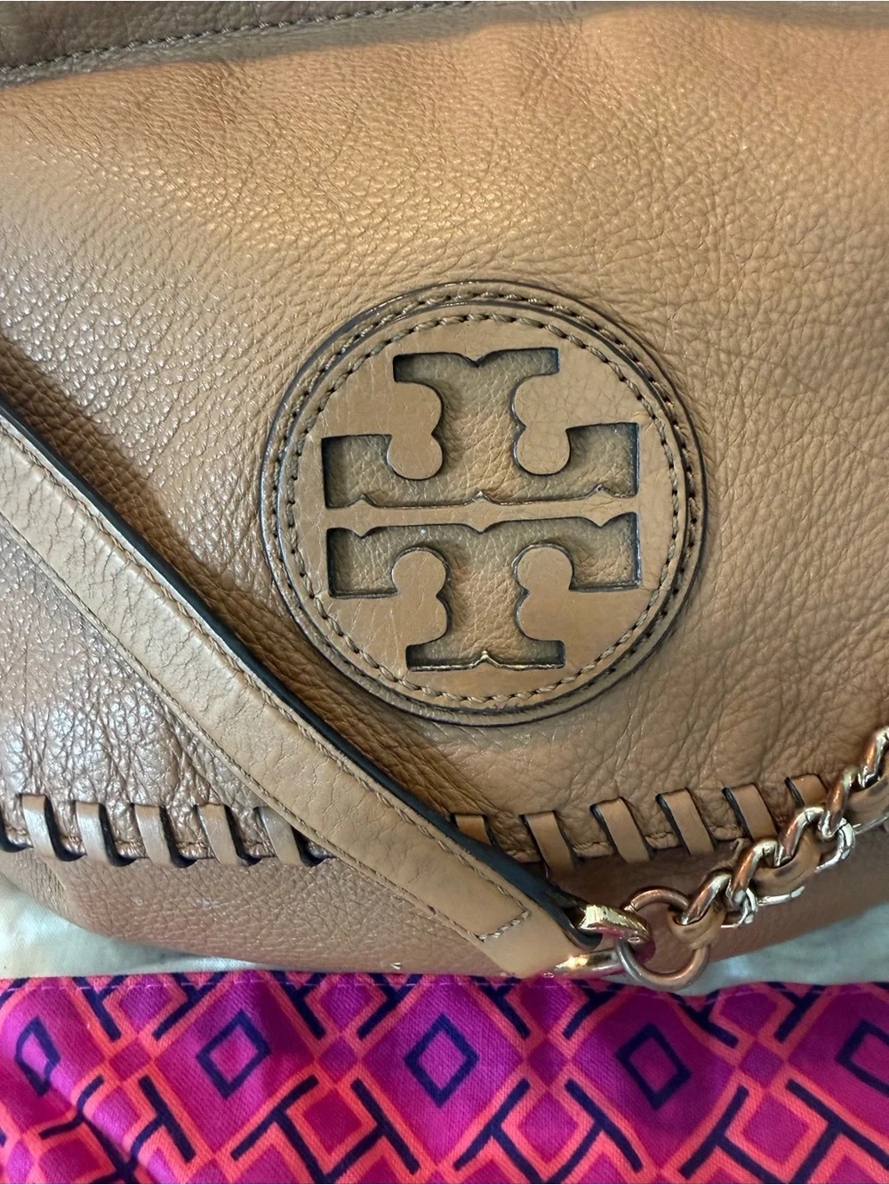 Tory Burch Brown Leather Whipstitch Shoulder Bag