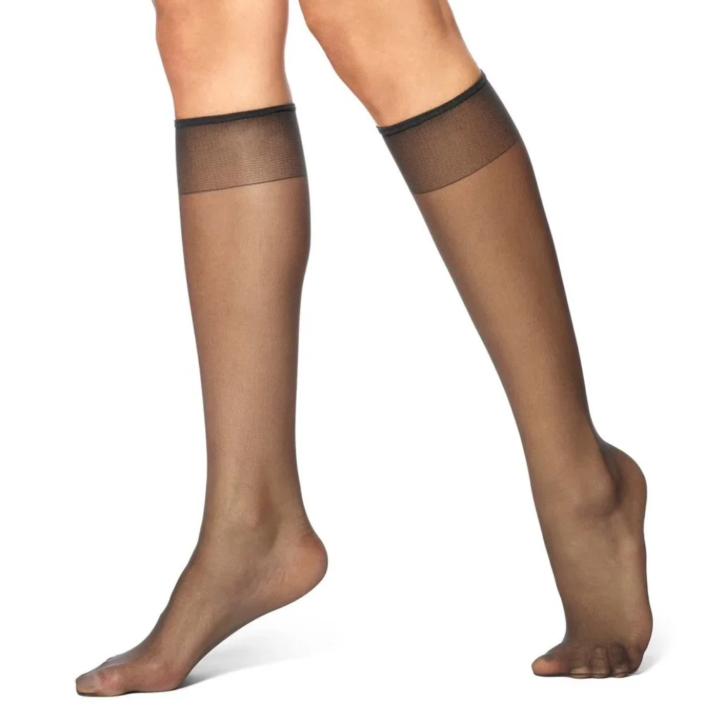 No Nonsense Off Black Knee High Pantyhose 10 Pair Value Pack Size S/M