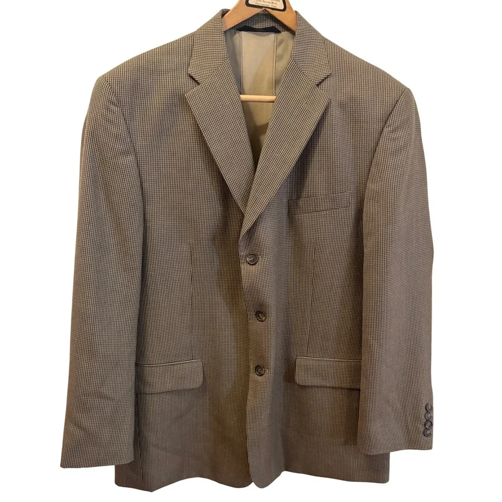 Haggar Men's Houndstooth Wool Blend Brown Tan Sport Coat 44R