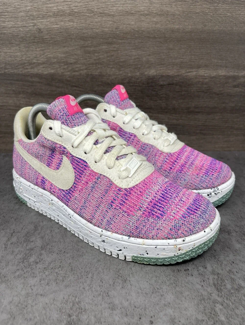 Nike Air Force 1 Crater Flyknit Pink Multicolor Womens Size 8.5 Casual Sneakers