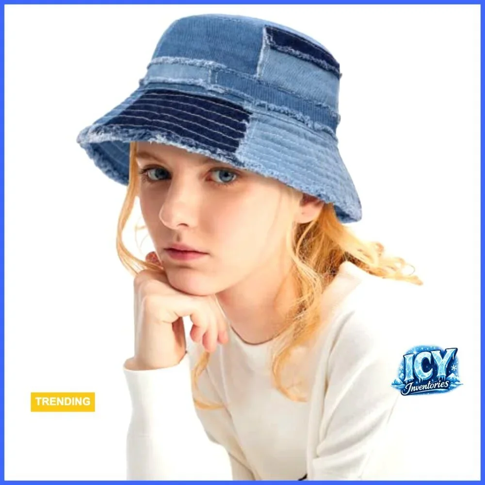 Packable Denim Bucket Hat Wide Brim Sun Protection Travel Beach Unisex