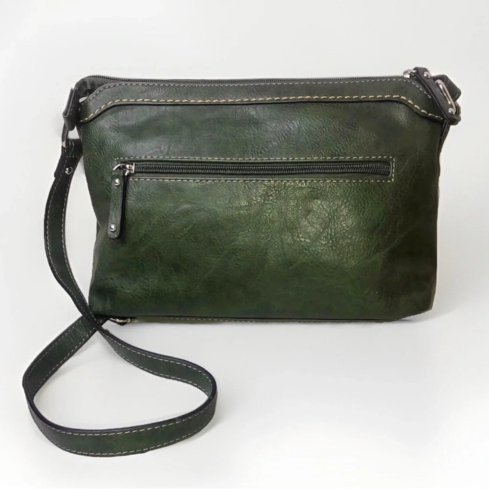 BOC Dark Olive Green Crossbody Adjustable Strap Silver Hardware Zipper Pockets