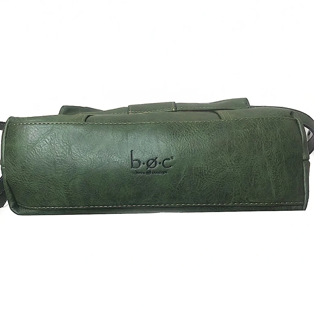 BOC Dark Olive Green Crossbody Adjustable Strap Silver Hardware Zipper Pockets