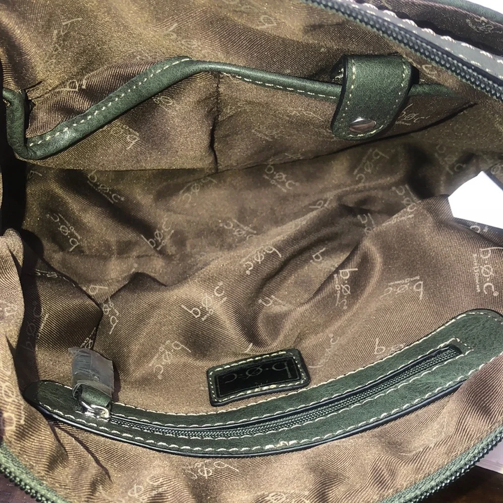 BOC Dark Olive Green Crossbody Adjustable Strap Silver Hardware Zipper Pockets