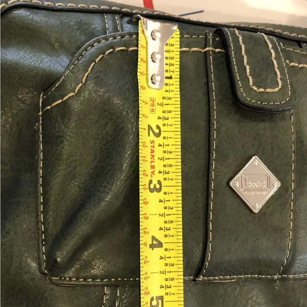 BOC Dark Olive Green Crossbody Adjustable Strap Silver Hardware Zipper Pockets