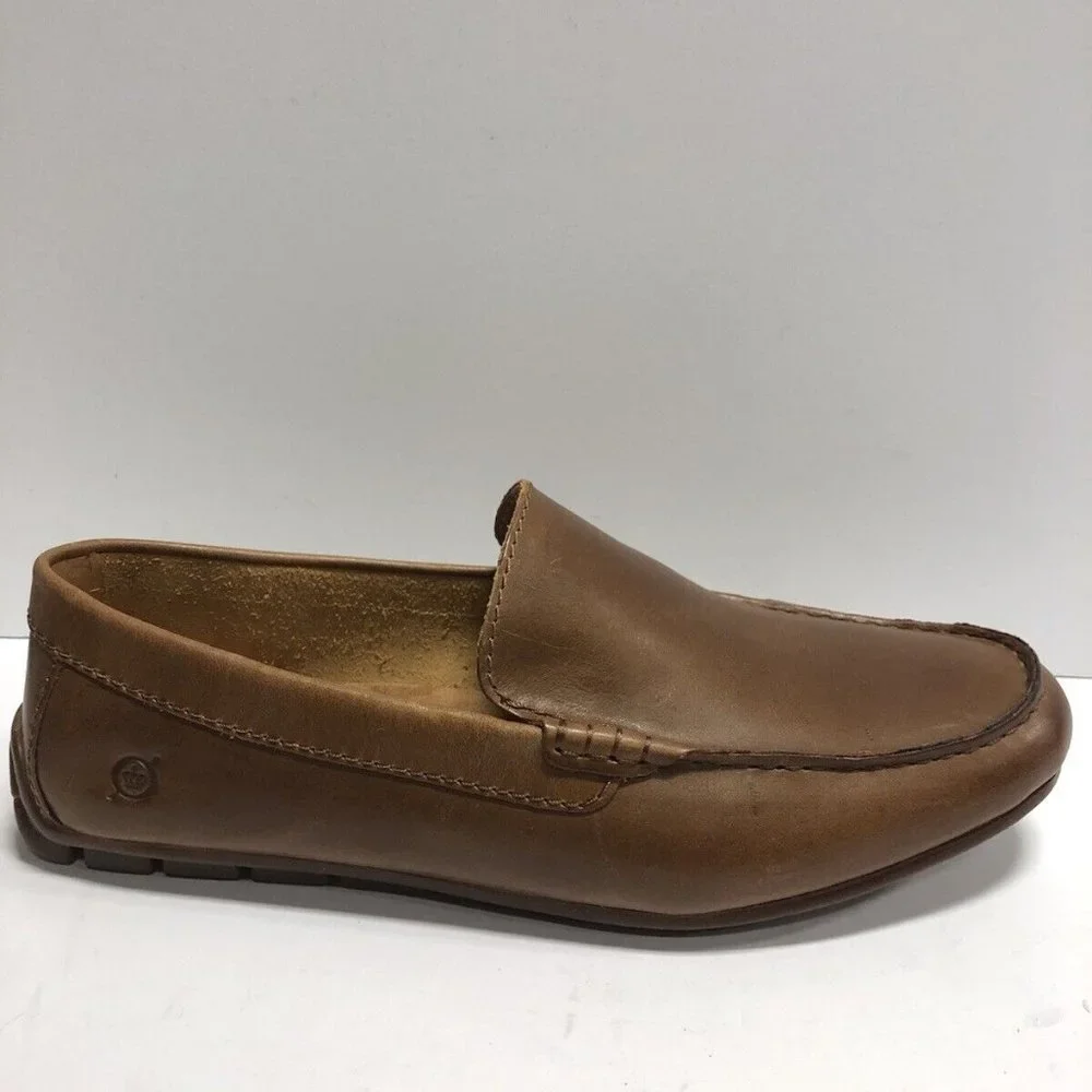 Born Men’s Allan, Brown Leather Slip-On Shoes, Size 9.5M
