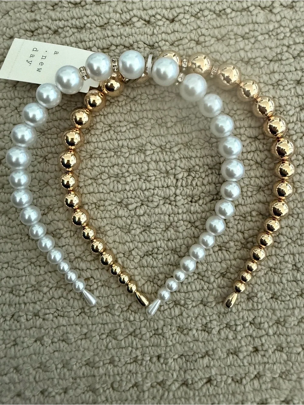 a new day White Pearl and Gold Bead Headbands