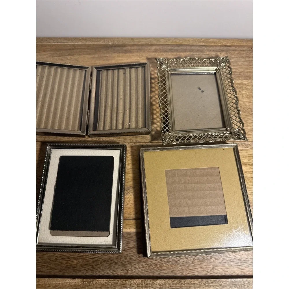 Lot Of 4 Vintage Small Ornate Mixed Metal Brass Picture Frames Gallery Wallet