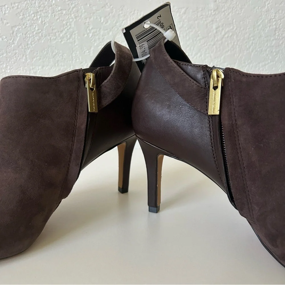 Vince Camuto Kreitha Leather Suede Stiletto Heels Booties in Root Beer Brown
