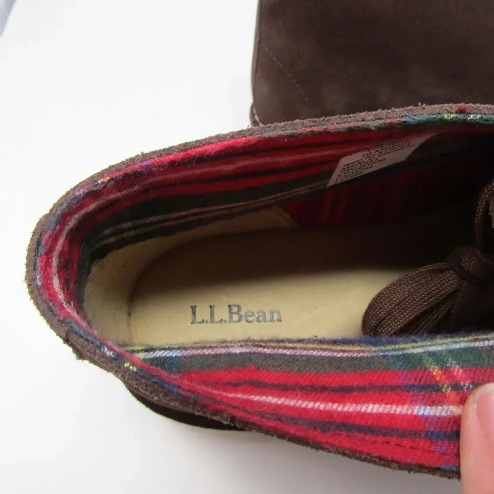 L.L.Bean Women's 10 Medium Brown Suede Chukka Boots Plaid Lined Stonington Lace