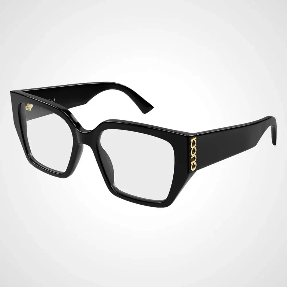 New GUCCI Eyeglasses 53-18-140 Black Square Full Rim Metal Logo Womens Rx-able