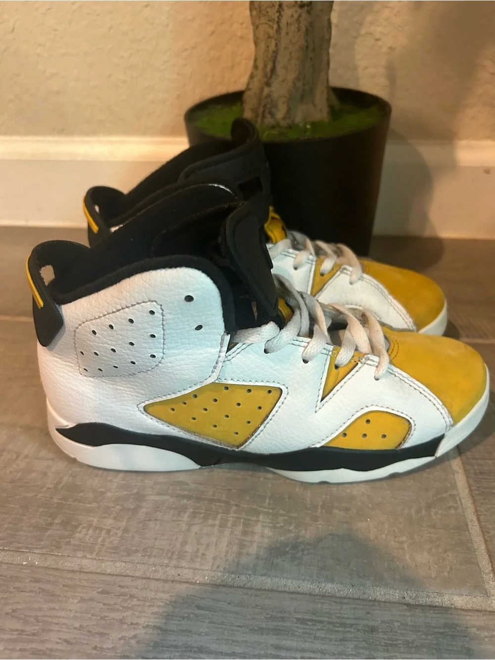 Jordan Kids Yellow, White and Black High-Top Sneakers