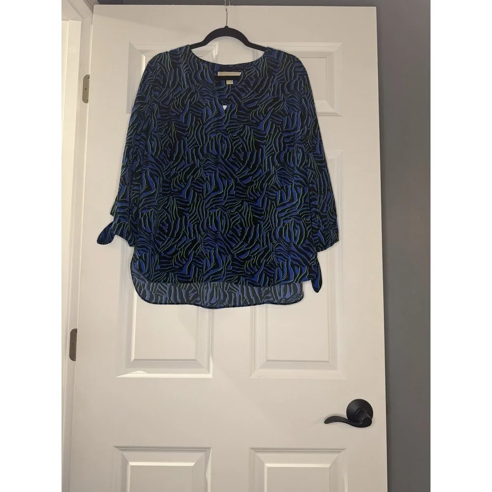 Michael Kors 3/4 Sleeve Abstract Tie Sleeve Blouse Xl Nwt $112