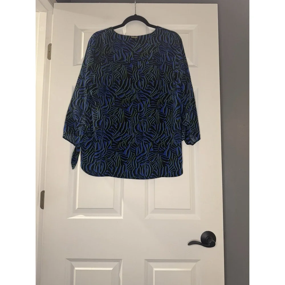 Michael Kors 3/4 Sleeve Abstract Tie Sleeve Blouse Xl Nwt $112