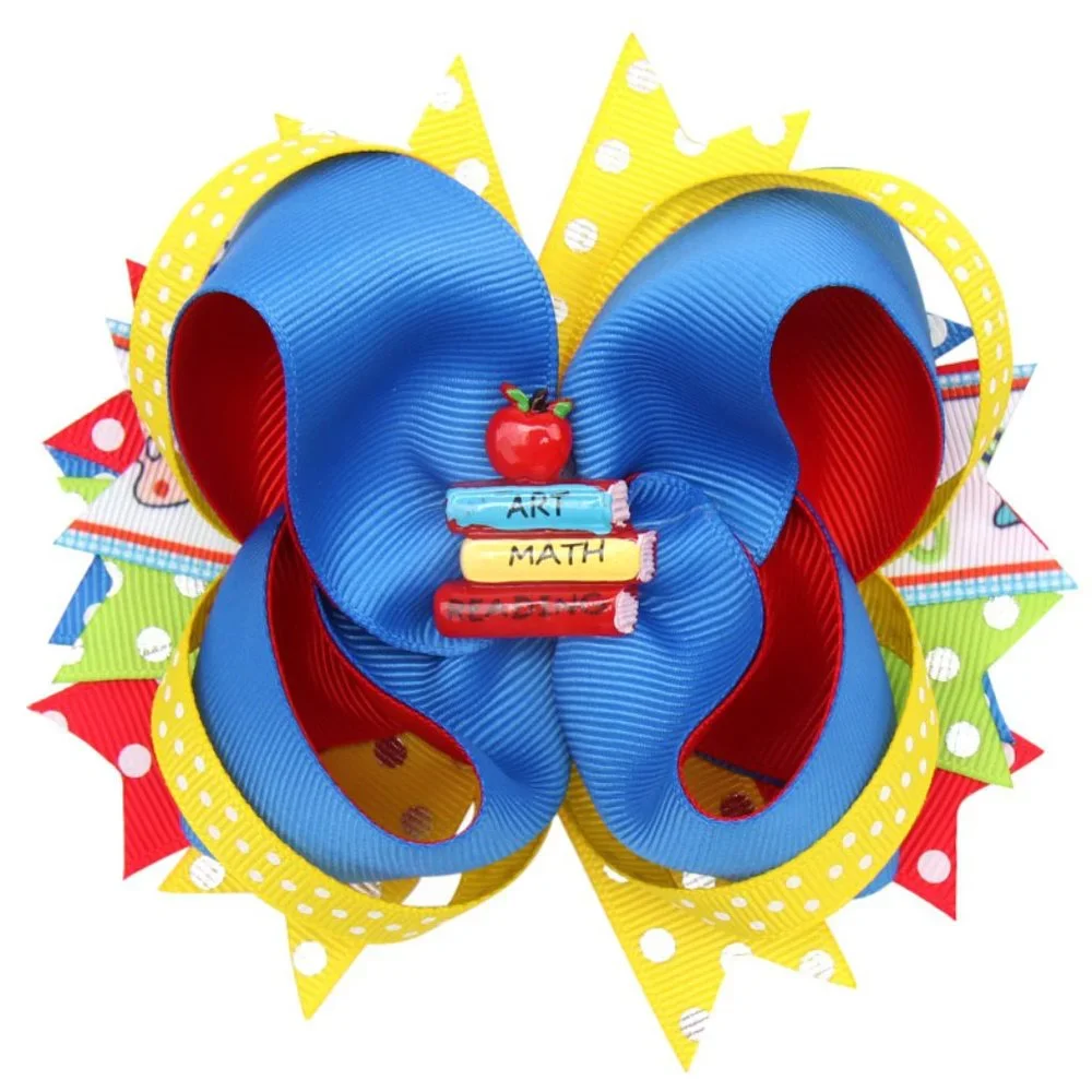 Back to School Girls Hair Bow Clip 5 Inches