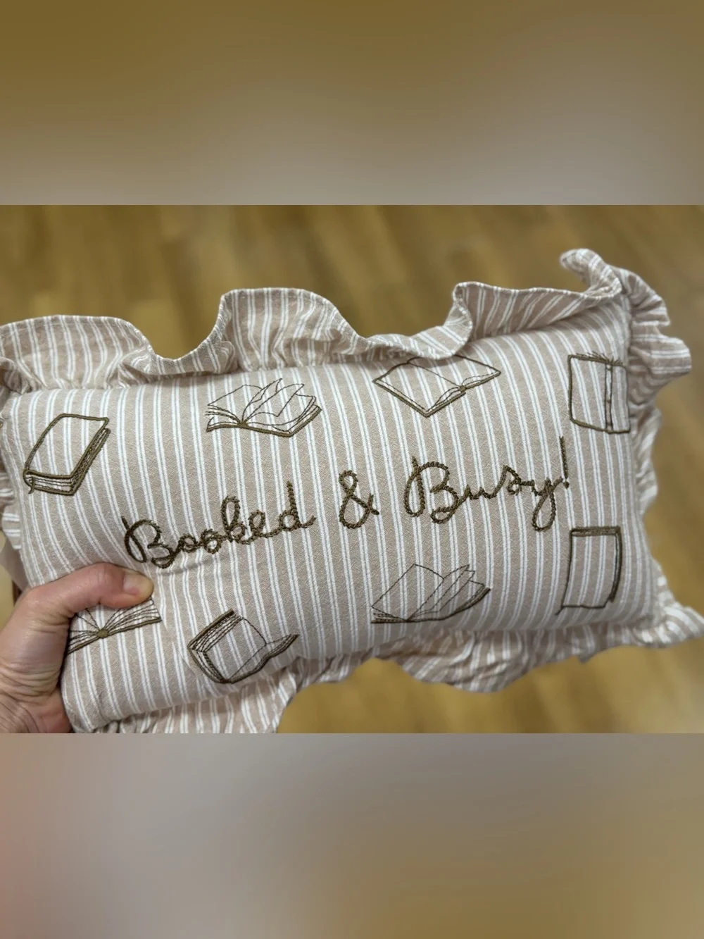 Beaded & Bravery Embroidered Striped Pillow - Beige