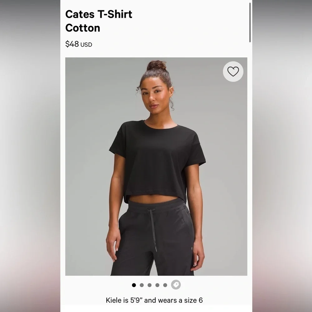 Lululemon Cates Cropped Short Sleeve T-Shirt Pima Cotton Sz4 Black 34