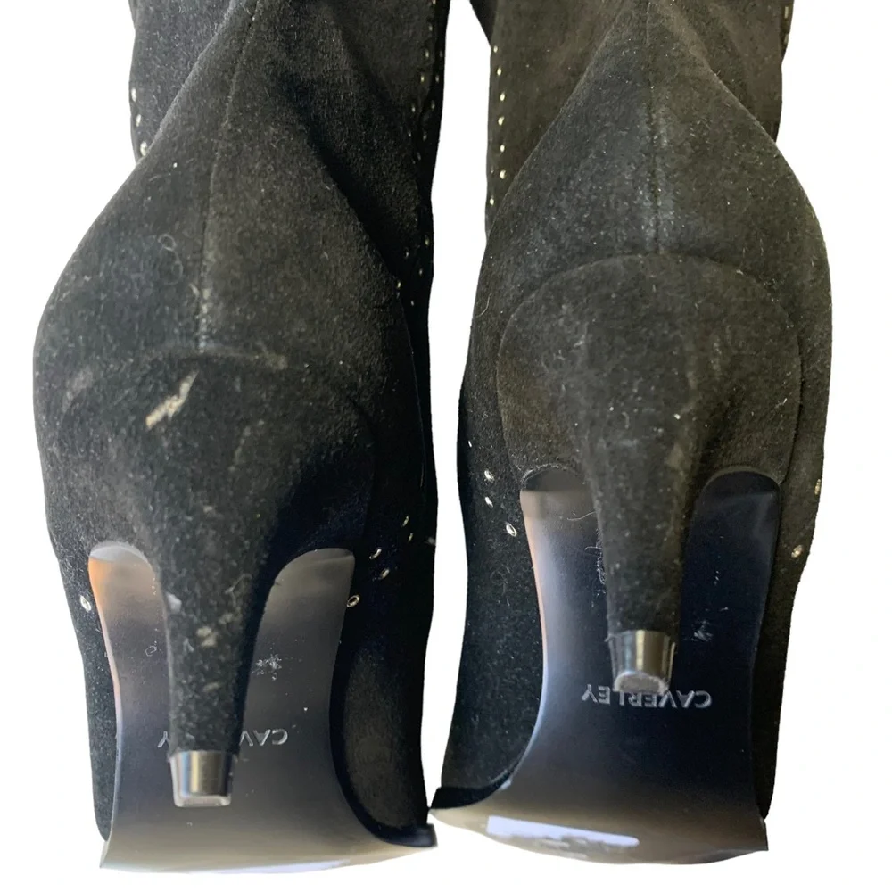 Caverley Collie Black Suede Ankle Boots Silver Toe Cap Women's Size 10 NWOB