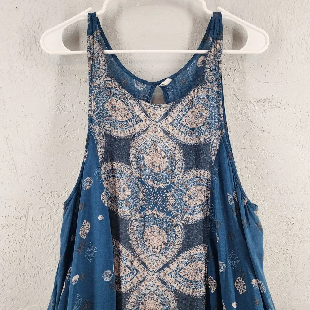 Intimately Free People Blue Printed Sleeveless Trapeze Mini Dress Boho Large