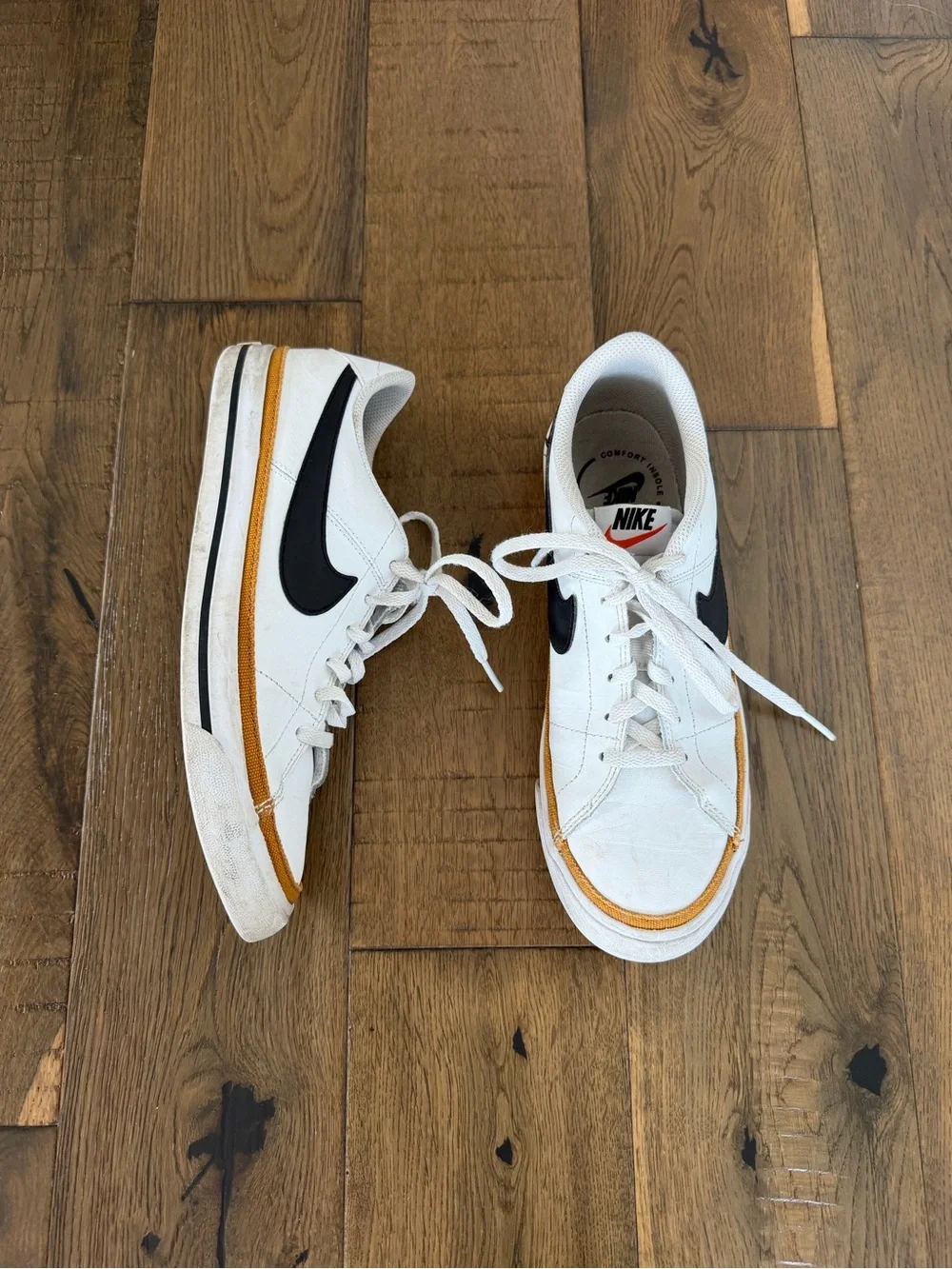 Nike Court Legacy White Black Gold Canvas Trim Sneakers Youth 7Y/Womens 8.5