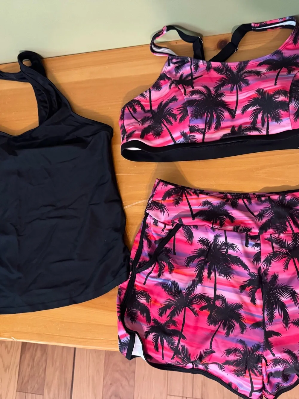 Pink Palm-Print Bikini Top & Shorts Set - Women's Swim