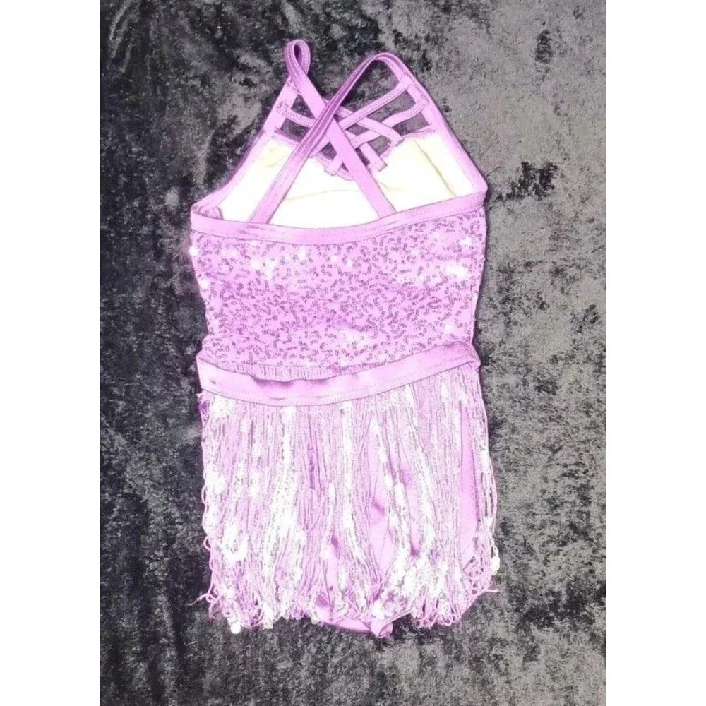 Weissman Sequin Fringe Leotard Dress Dance Costume SC Purple Jazz Tap Recital