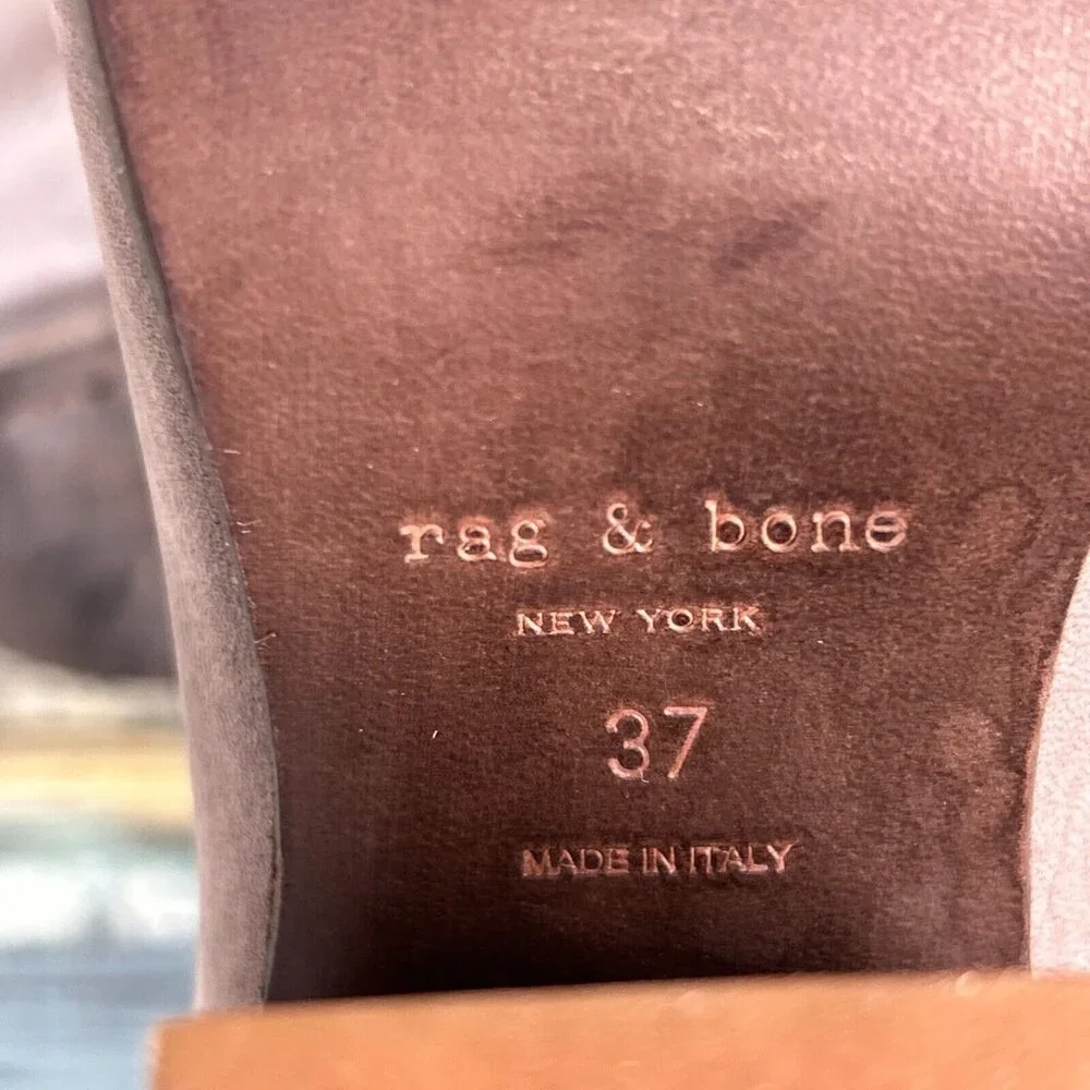 RAG & BONE Harrow Ankle Bootie Womens 7/37 Gray Leather Block Heel Slip On