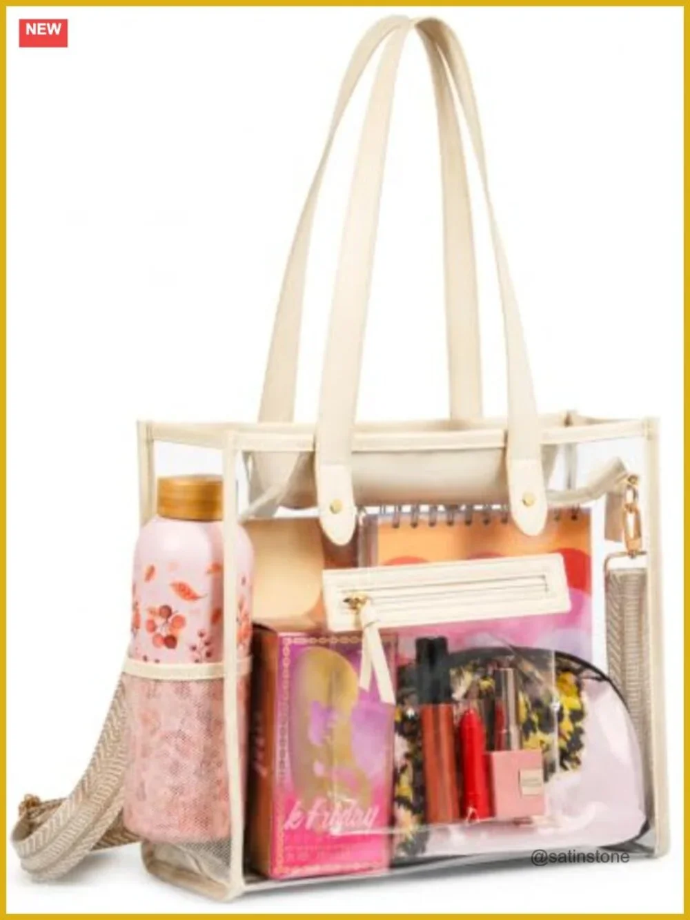 Clear Stadium Approved Tote Bag for Women - Transparent PVC Travel Beach Work