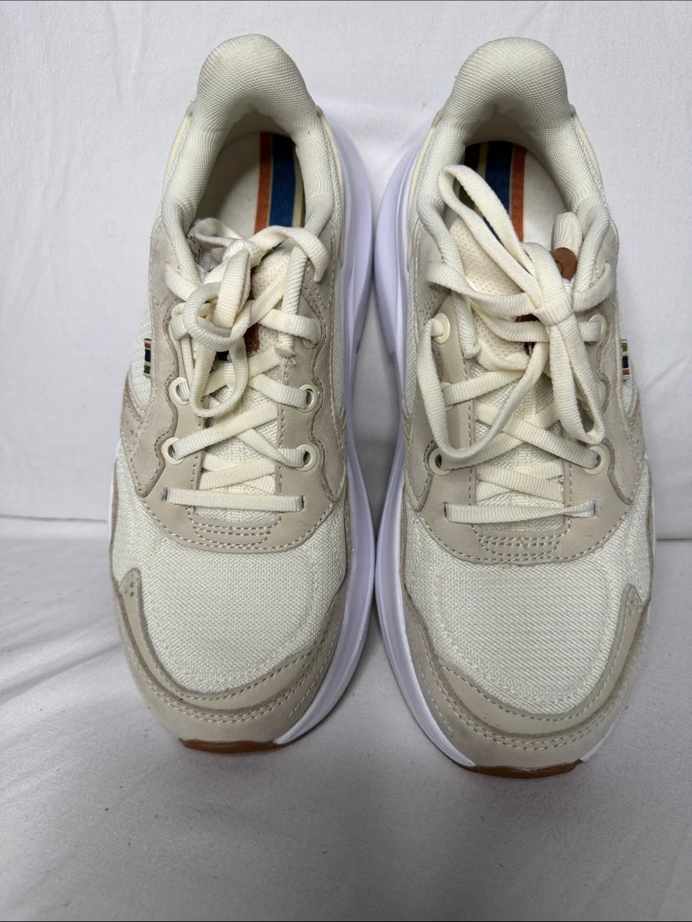 Saucony Women’s Athletic Sneakers in Cream and White with Blue & Orange Accents