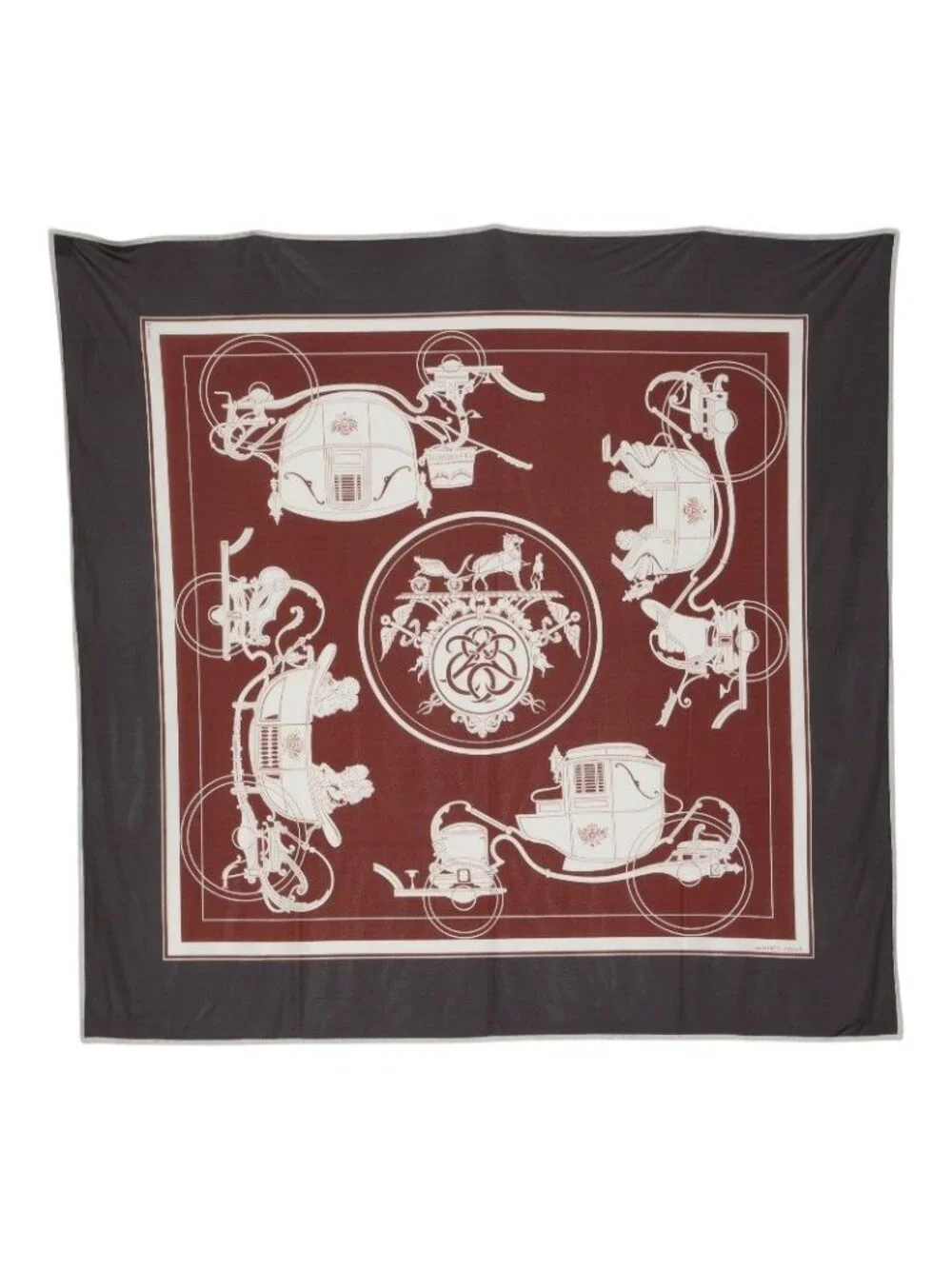 Hermes Smooth Carre 90 Ex Libris Scarf Large Gray Brown Multicolor Silk