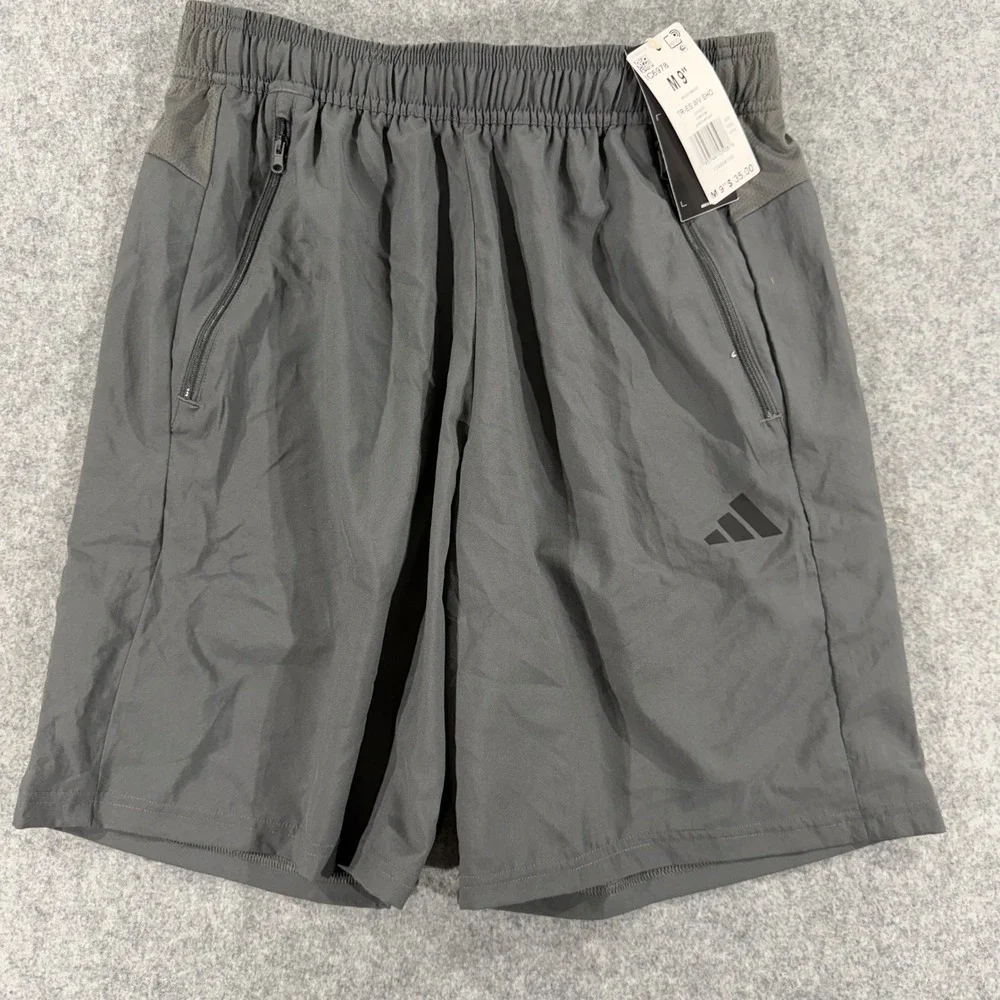 Adidas Mens Training Shorts Grey Five Black 9 Inch Inseam Regular Fit M NWT