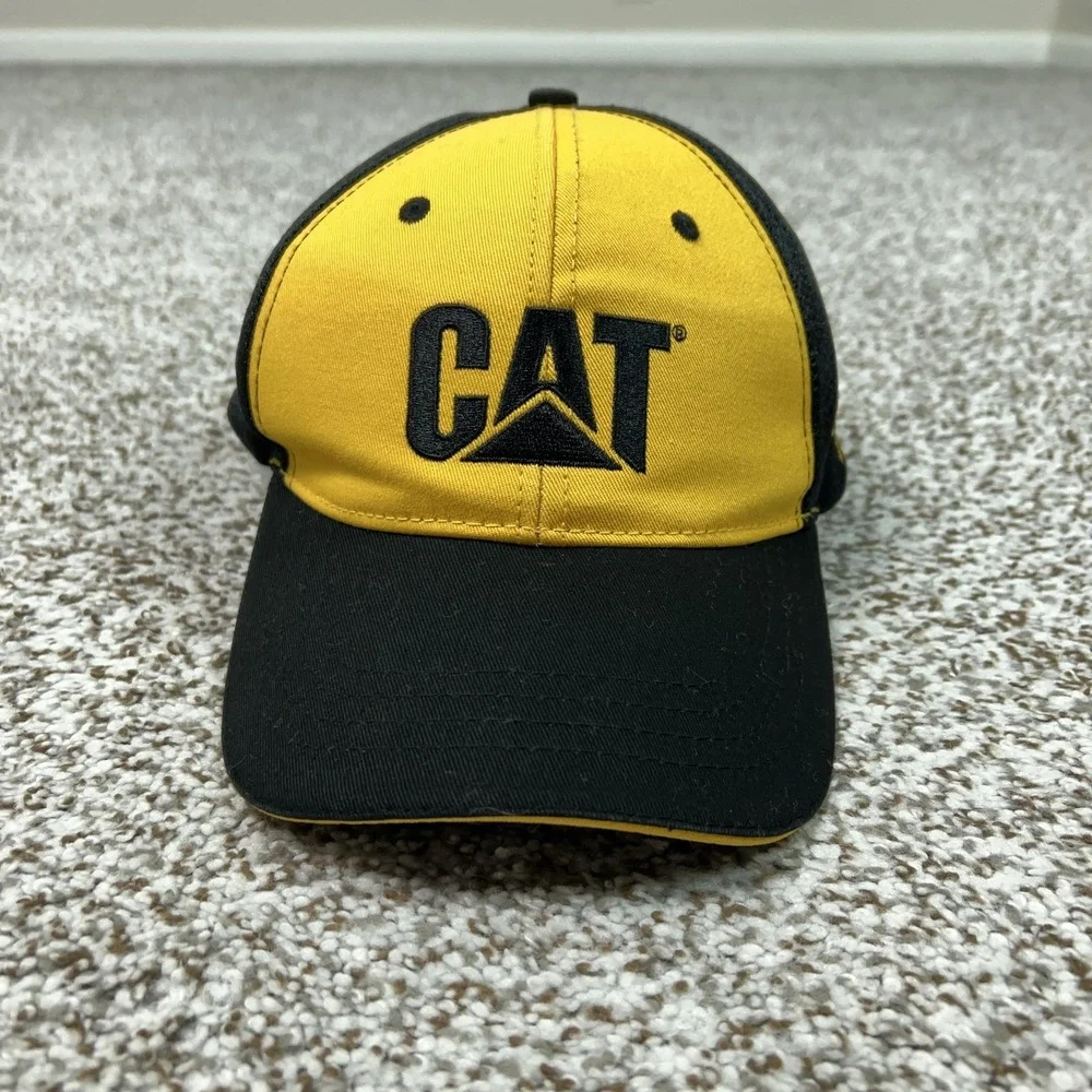 CAT Hat Cap Strap Back Black Yellow Mesh‎ Trucker VIP Mens Workwear Construction