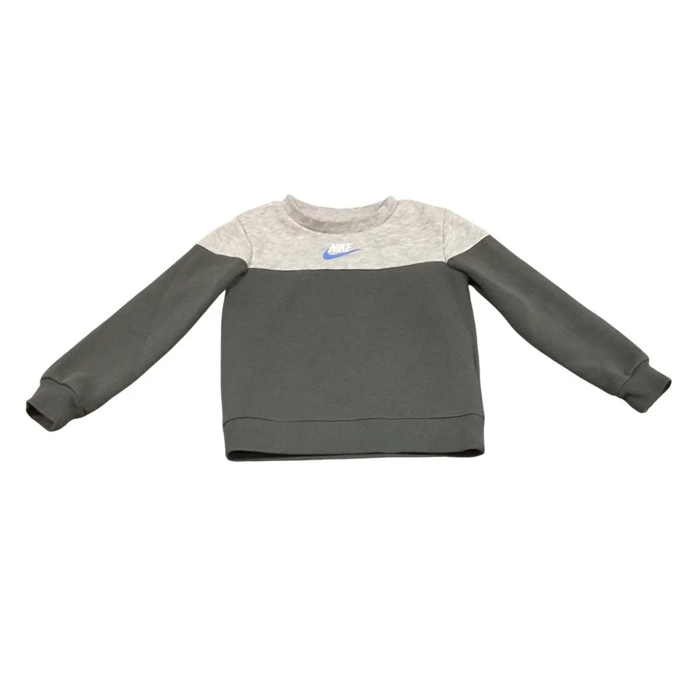 Nike Sweatshirt Kids 3T Grey‎ Colorblock Blue Swoosh Pullover Fleece