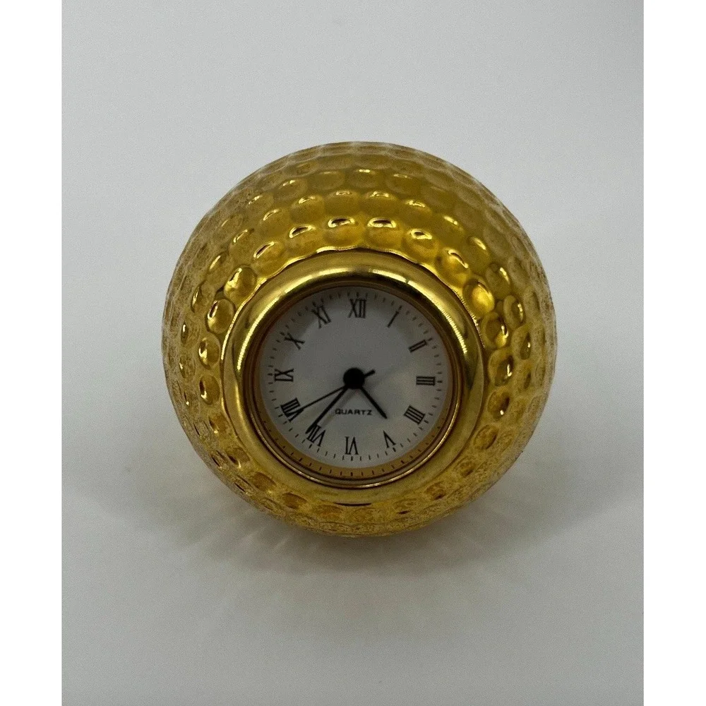 GOLD Tone GOLF‎ BALL CLOCK PAPER WEIGHT DESK Quartz Not Tested