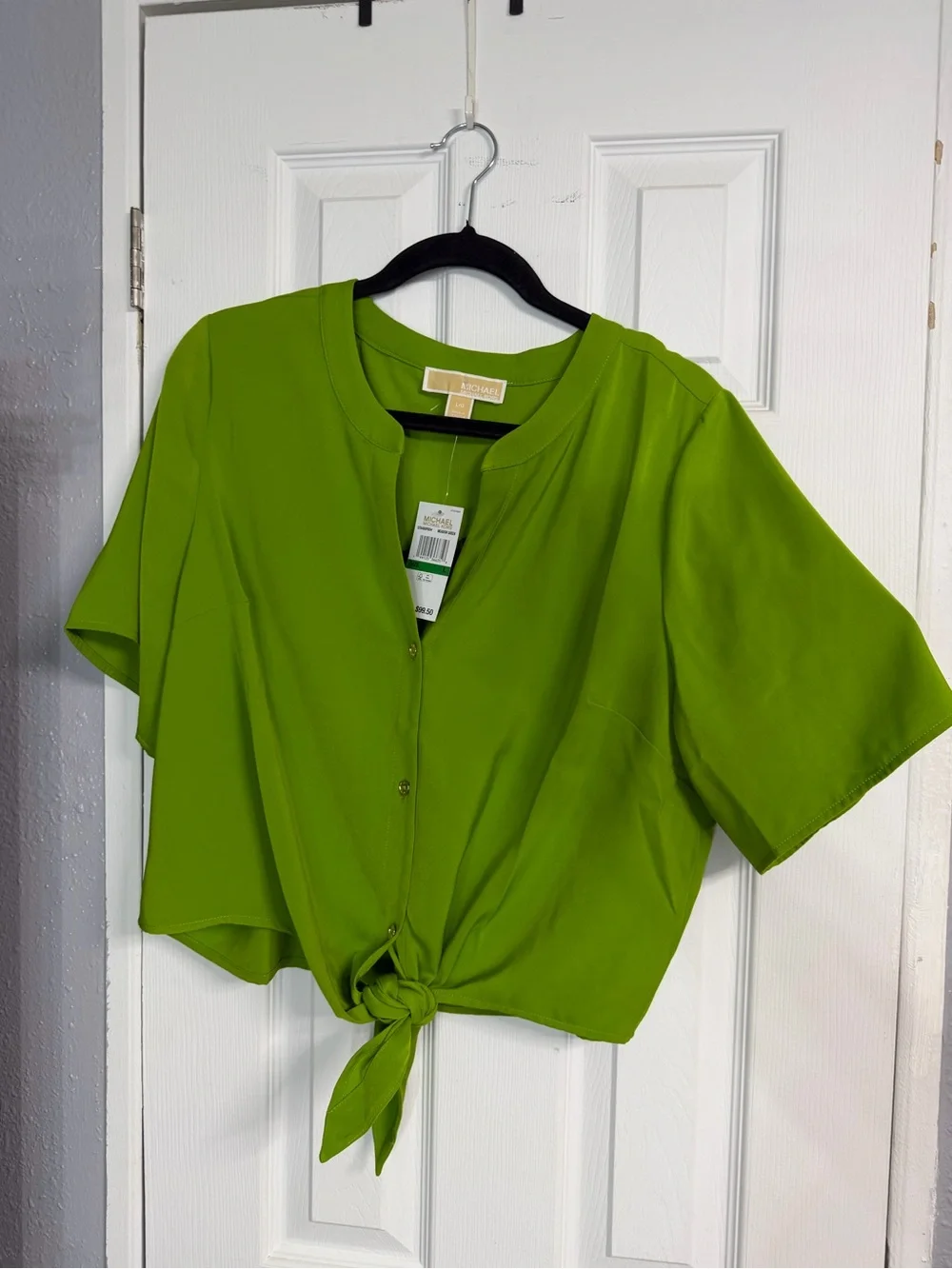 Michael Kors Bright Green Tie-Front Button Shirt