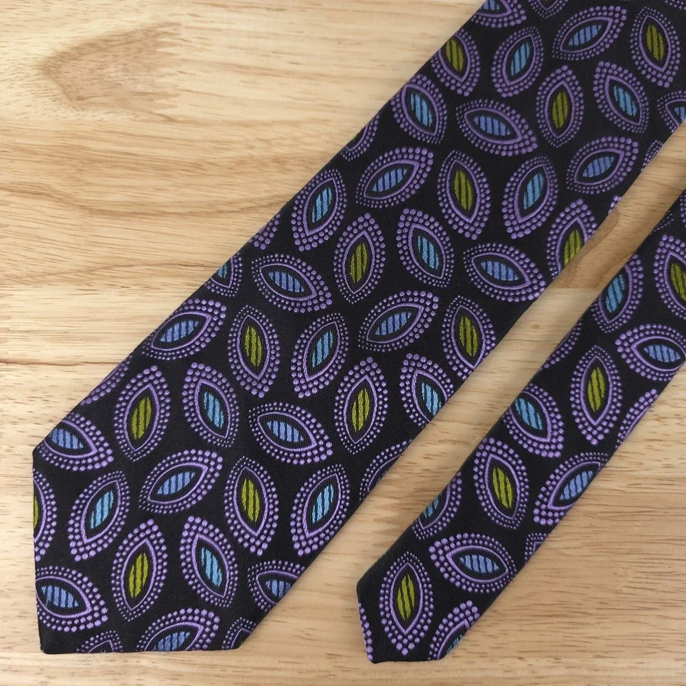 Robert‎ Talbott Best Of Class Black Purple Cats Eye Silk Neck Tie 3.75