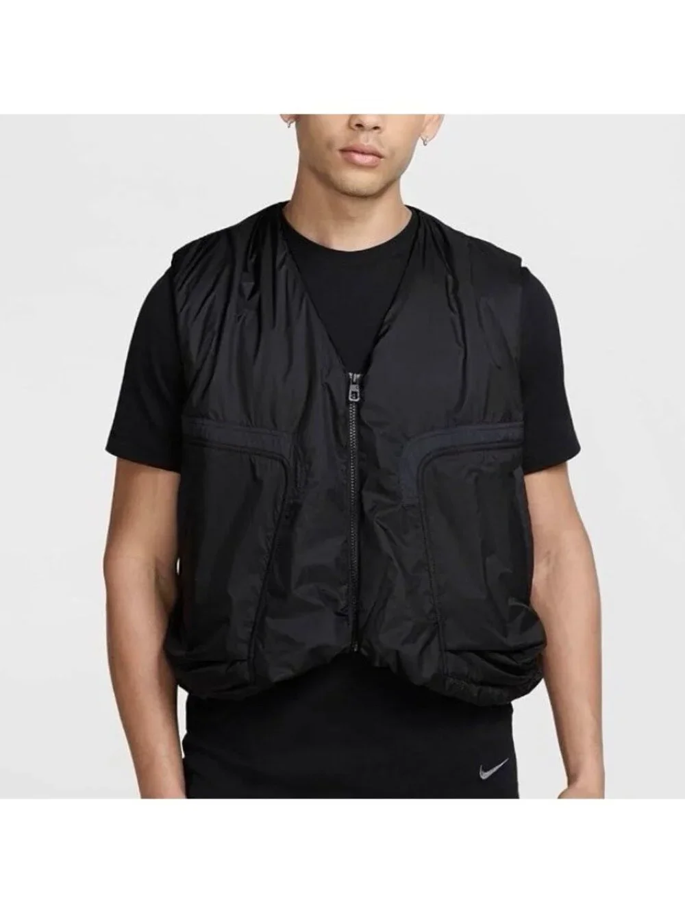 Nike Tech Black Woven Lightweight Vest Front Zip Jacket Athletic Men’s Sz Medium