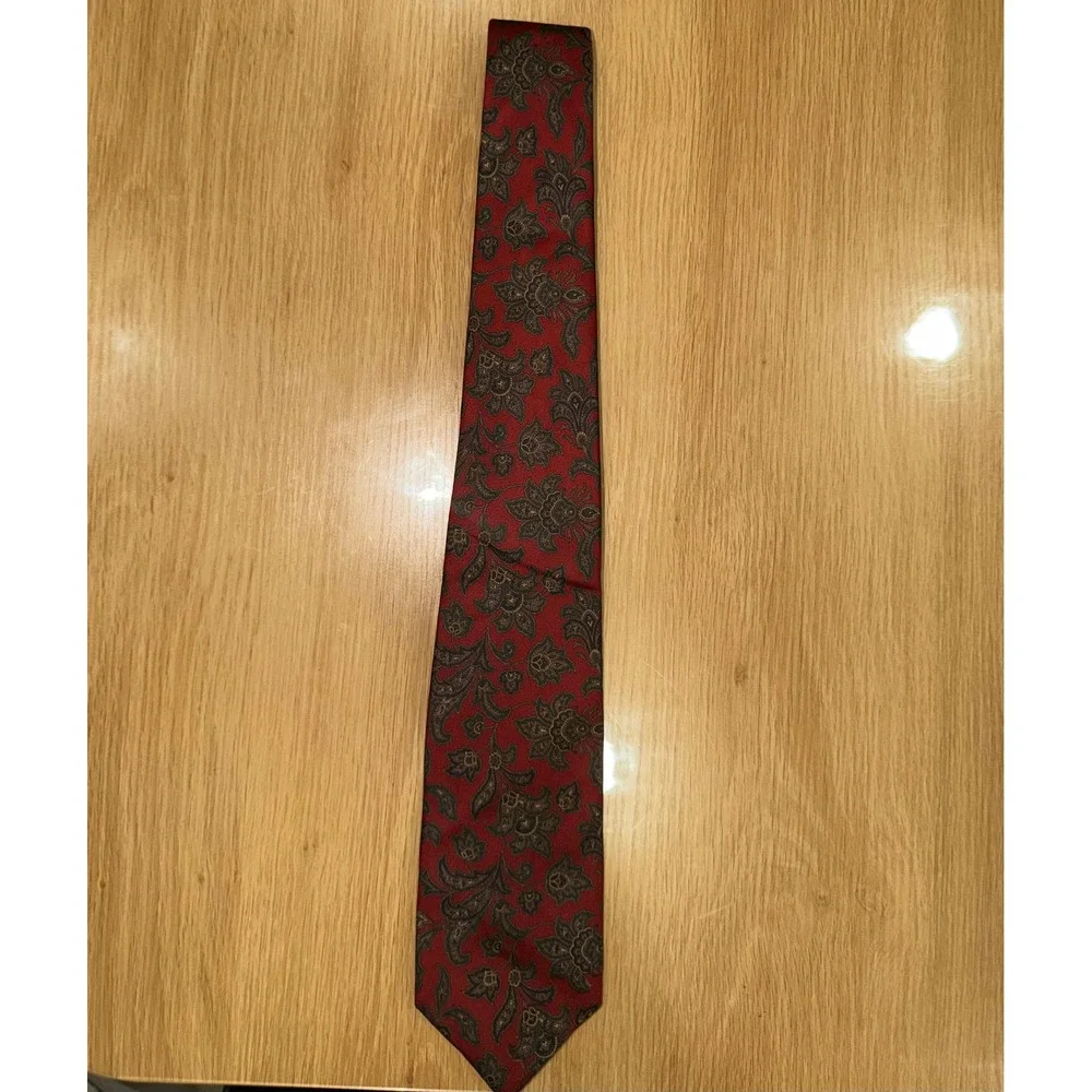 Robert Talbott for Jacobson's Mens Red Gold Paisley Floral Silk Tie Hand Sewn