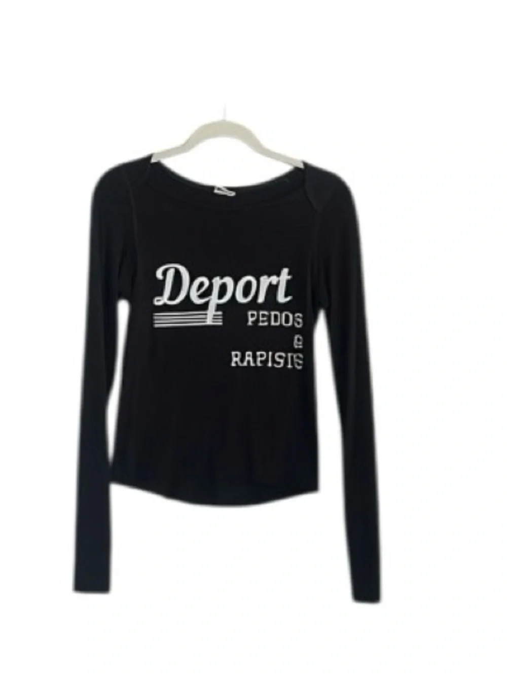 Free People Black Long-Sleeve Graphic Tee with White Print