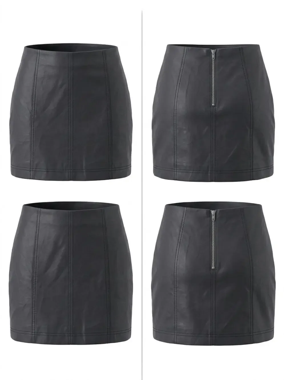 LA9 Free People Metal Black Leather Exposed Back Zip Mini Skirt Women Size 4