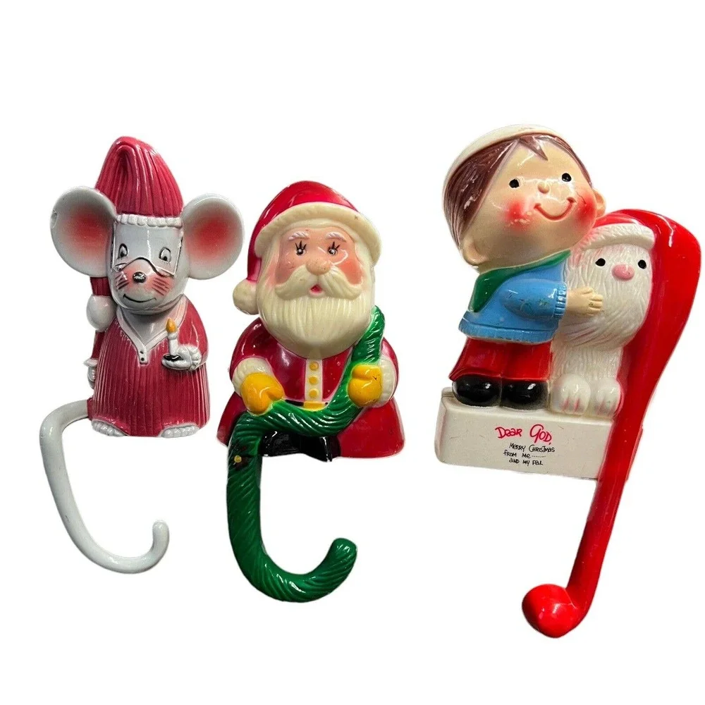 Vintage 1982‎ Sun Hill Stocking Holders Santa Claus, Boy Dog & Mouse Hanger