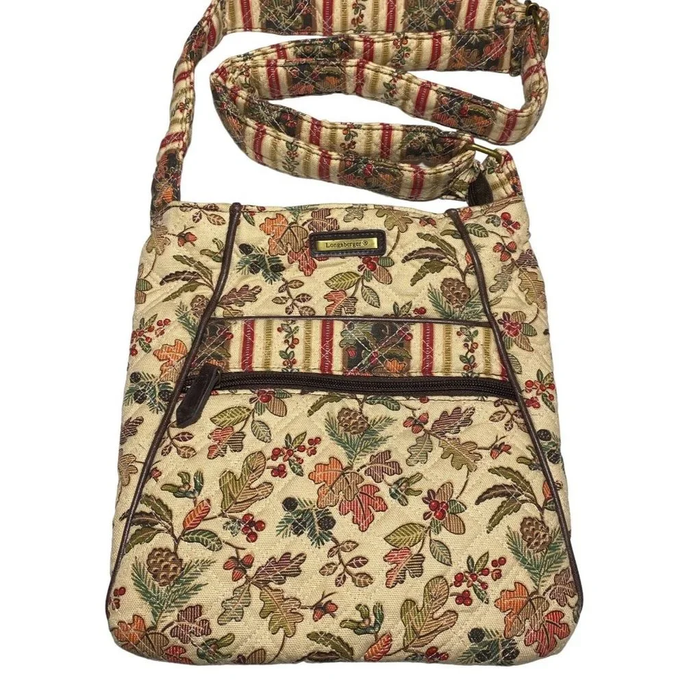 Longaberger Crossbody Bag Hipster Boho Purse Autumn Path Leaves Berries Pinecone